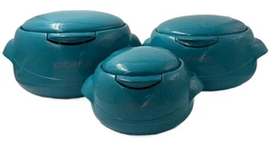 Kitchen HQ Teal 3 Pack Thermal Microwaveable Insulated Bowls with 1 Touch Lid - Picture 1 of 7