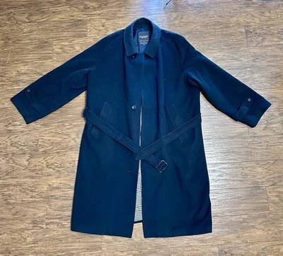 Paul Stuart Overcoat Cashmere Wool Black Size 46 Mens Flannel Trench Coat Large - Image 1 of 4