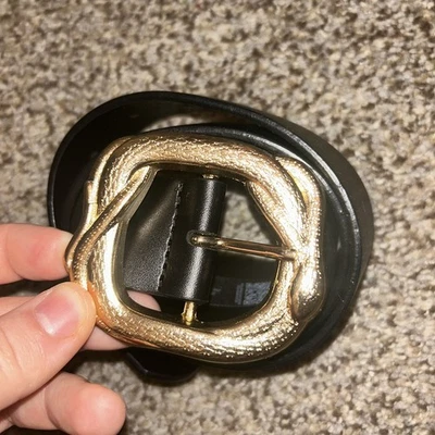 ASOS Design Women's Fashion 1" Black Belt Gold Snake Buckle Size Small New - Image 1 of 3