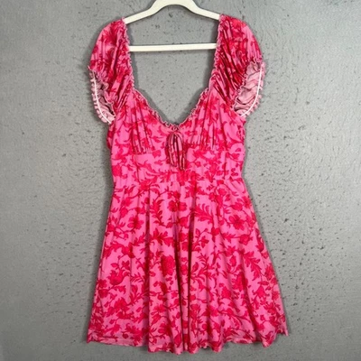 Urban Outfitters Womens Medium Pink Floral Mini Dress Short Sleeve Lightweight - Image 1 of 4