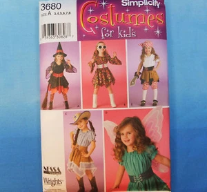 Simplicity 3680 Mädchen 5 Looks Hexe Pirat Fee Cowgirl Gr. 3-8 Vintage ungeschnitten - Bild 1 von 2