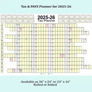 Calendario de pared planificador de impuestos y pagos 2024/25 del Reino Unido 13 meses - elección de estilo y tamaño - Imagen 1 de 3