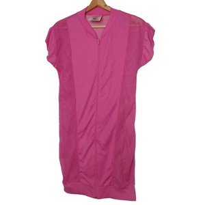 Ropa de playa vintage años 80 por Eyefuls traje de baño pequeño encubrimiento top cremallera completa malla rosa - Imagen 1 de 12