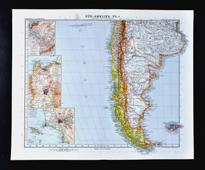 1911 Stieler Map Argentina Chile Falkland Isles Santiago Lima Peru South America - Picture 1 of 3