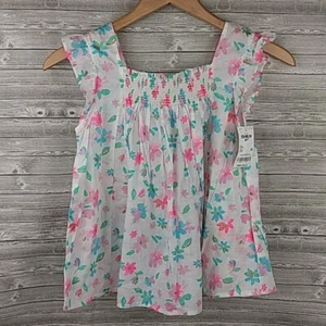 Oshkosh Bgosh Girls Size 10 Blue Pink White floral Cap sleeve sheer blouse - Picture 1 of 7