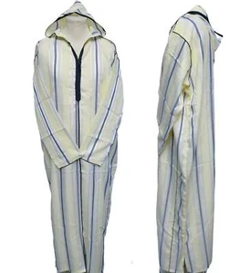 Moroccan Hooded Long Sleeve Thobe Djellaba Grey Cream - Picture 1 of 3