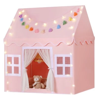 Kids Play Tent Indoor: with Mat, Tassel Garland, Star Lights - Pink Girl Tent... - Image 1 of 4