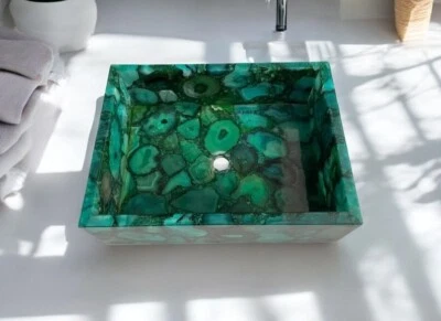18"x12" Green Agate Stone Sink/Washbasin Agate Bathroom/Kitchen Sink Home Decors - Image 1 of 4