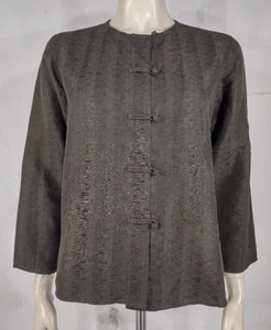 Eileen Fisher dunkelgrün Leinen Seide Mischung Frosch Verschluss Bluse Shirt Damen Small - Bild 1 von 8
