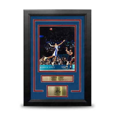 DYNASTY SPORTS Steph Curry Shoots Over Wembanyama 8x10 Framed Olympics Photo Engraved Autograph