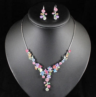 Conjunto de Pendientes Collar Mariposa Floral Cristal Austriaco Estrás Pintado N940 Foto 1 de 4