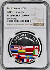 Ukraine Silver Coin 10 Hryvnia "In Unity Strength" 2022 NGC PF69 - Picture 1 of 2