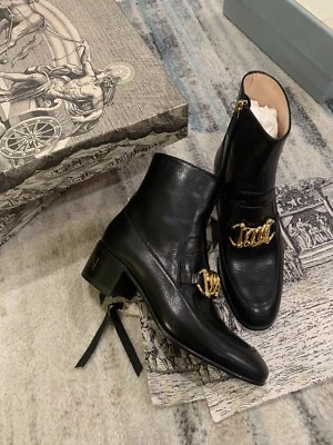 GUCCI Leather Horsebit Ankle Boots Blk Kitten on Heel Italy Size 36 Reg $1250 Foto 1 de 4