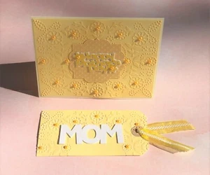 Mother's Day Card & Tag Set- Yellow, Embossed, Scrapbook - Picture 1 of 6