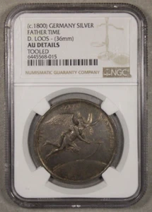 1800s Germany Silver Medal Father Time D. Loos (36mm) NGC AU Details - Picture 1 of 4
