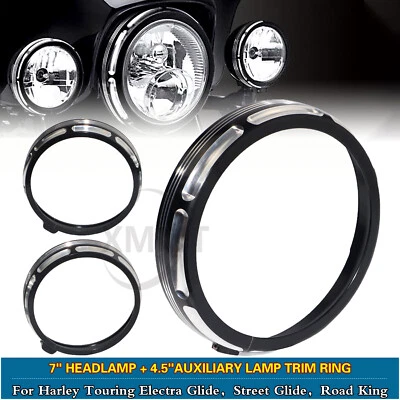 7" Headlight 4.5" Fog Lamp Trim Ring For Harley Touring Electra Glide Road King Foto 1 de 4