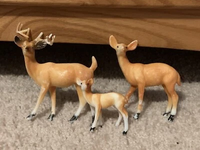 Toy Plastic Deer Buck Doe Fawn Animals 3 Inches Tall 60’s-70’s - Image 1 of 4