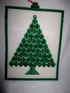 Embroidery On Canvas Beaded Wall Hanging Handmade Christmas Tree - Picture 1 of 9