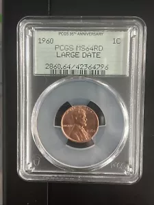 1960 Lincoln Memorial Cent PCGS MS64RD grande data - raro 35° supporto verde - Foto 1 di 2
