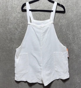 Colsie Off-White Bibs Romper Shorts Pocket Button Straps Textured Women's XL - Picture 1 of 12