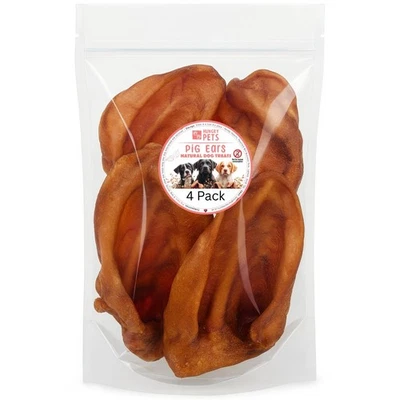 HUNGRY PETS Pig Ears Natural Dog Treat 4 Pack, Dogs treats High Quality Protein