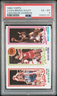 1980 Topps Van Breda Kolff-Julius Erving-Magic Johnson RC PSA 6 Foto 1 de 2