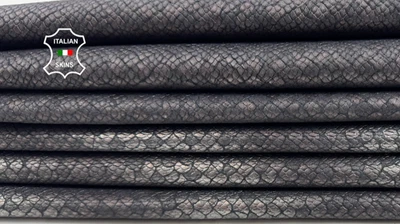 SILVER ANTIQUED SNAKE SCALES PRINT ON Calfskin Leather 2 skin 14sqf 0.8mm C6686 - Image 1 of 4