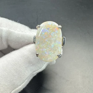 Australian Solid Natural White Opal Ring Sterling Silver Ring 925 Size M1/2 - Picture 1 of 15
