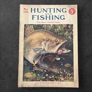 Vintage Hunting And Fishing Magazine May 1926 Bass Fishing Art Cover - Picture 1 of 6