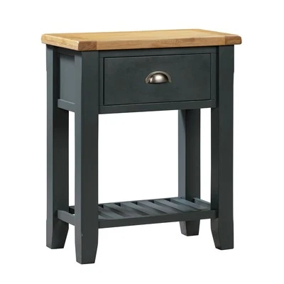 Capri Side Table Natural Oak Wood Tabletop & Hardwood Body Dark Blue End Table - Image 1 of 4