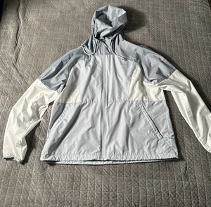 Columbia Colorblock Windbreaker Jacket Women XL Grey Runnin Full Zip Hood WL0266 - Picture 1 of 4