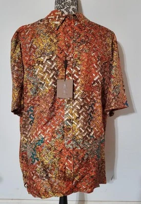 Burberry Wallington Shirt Size Large Orange Monogram Map Print Silk Men's - Image 1 of 4