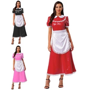 Mujeres Wet Look Imitación Cuero Disfraz de Mucama Francesa Vestido de Mucama Juegos con disfraces Ropa de club nocturno - Imagen 1 de 53