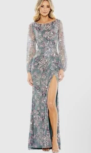 MAC DUGGAL 93750 Sz 16 Gray Embellished Floral Ball Gown Dress $598 - Picture 1 of 4