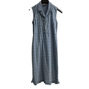 Vintage Lizwear Dress Womens 6 Blue Plaid Midi Ruffle Trim Y2K Western Cowgirl - Picture 1 of 9