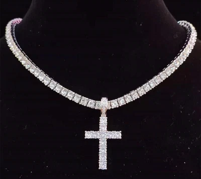 23 TCW Round Lab-Created Diamond Pendant & Tennis Necklace 14K White Gold Plated - Image 1 of 4