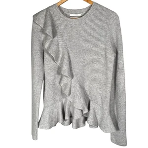 Nordstrom Womens Large Cashmere Sweater Ribbed Peplum Ruffle Neutral - Picture 1 of 5