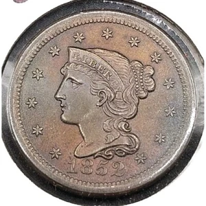 1852 Braided Hair Large Cent | UNCIRCULATED Details - Picture 1 of 2