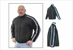 Men's Racer Style Lightweight Fabric Jacket with Silver Stripes and Pockets - Imagen 1 de 6