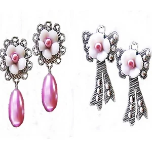 Earrings petite Porcelain rose white pink, choose clip on or pierced - Foto 1 di 5