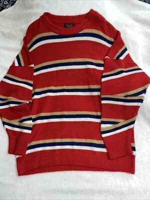 Zara Hombre Rojo Azul Tostado Blanco Rayas Suéter Talla Grande Foto 1 de 3