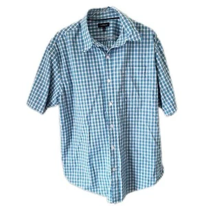 Croft & Barrow Men's Lt Blue & White Check Short Sleeve Button Up Shirt w/Pocket - Picture 1 of 4