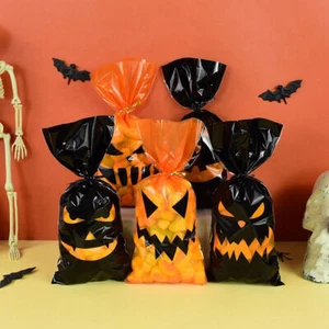 100 Stück Halloween Süßigkeit Tüten Cellophan Geschenktüten mit Bindestreifen DE - Bild 1 von 17