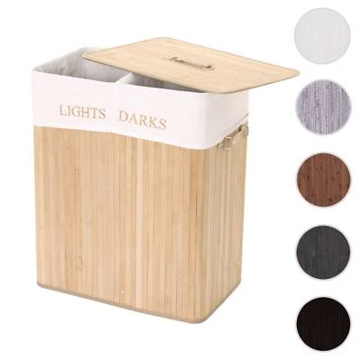 Wäschekorb HWC-C21, Laundry Wäschesammler, Bambus 2 Fächer 63x55x34cm 100l - Bild 1 von 4