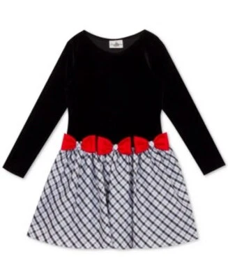 Rare Editions Little Girls Velvet Drop-Waist Bow Dress ,Size 6X - Image 1 of 4