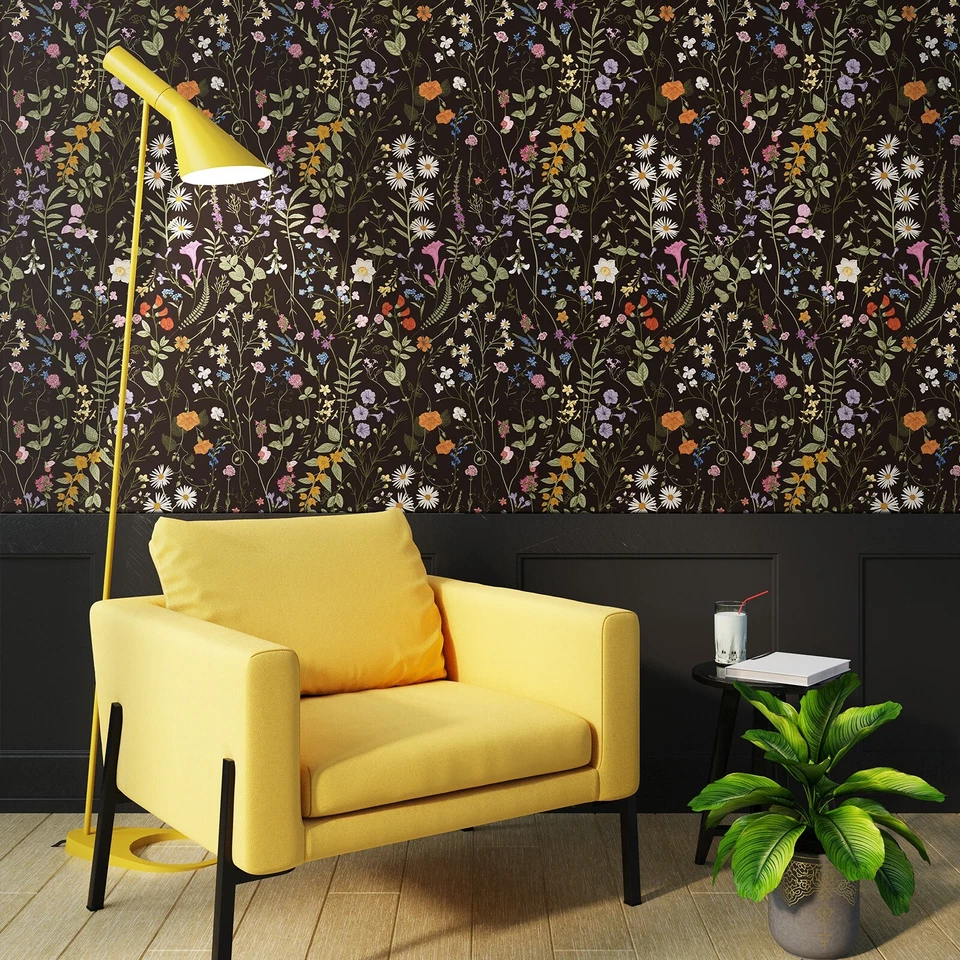 2 Rolls Black Floral Wallpaper 17.3"X118" Peel And Stick Vinyl Contact Paper - Image 1 of 4