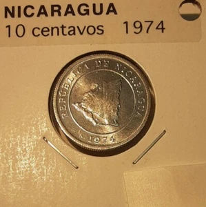 1974 Nicaragua 10 Centavos Aluminum Coin - Map UNC w/Toning - Picture 1 of 2