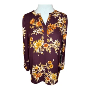 NEW Daniel Rainn Women's Petite XS Purple Floral Split Neck Blouse NWT - Picture 1 of 8