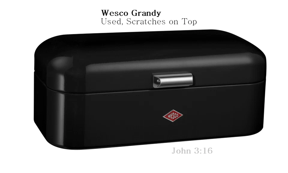 Top Scratches- Wesco BLACK Breadboy Grandy Classic Bread Box Enamelware Breadbin - Image 1 of 1
