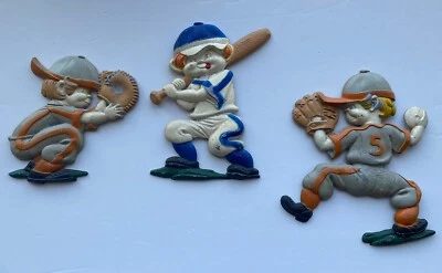 Vintage 1970's Sexton 3 Die Cast Metal Baseball Players Pitcher Catcher Batter - Image 1 of 4